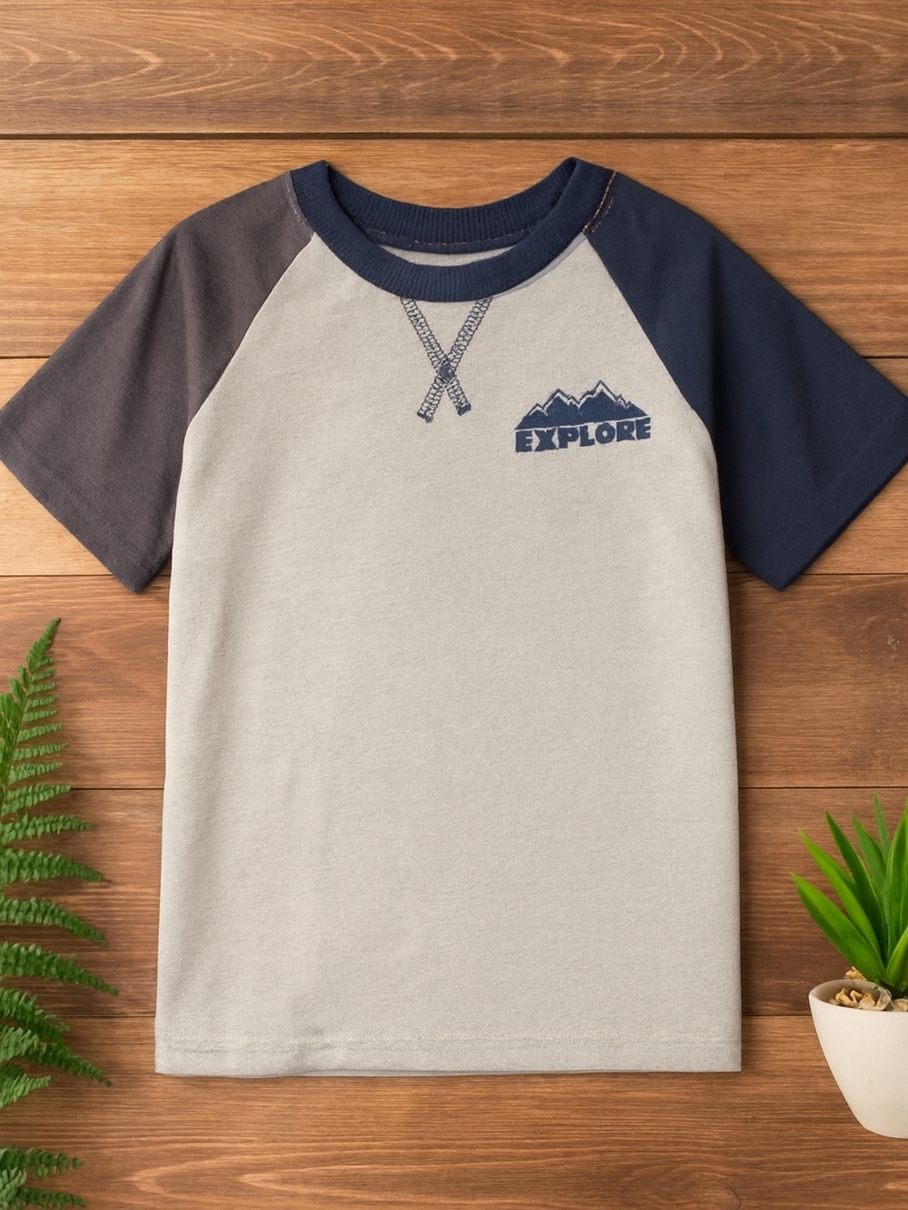 Garanimals Raglan Tee in Gray and Navy with 'Explore' Graphic